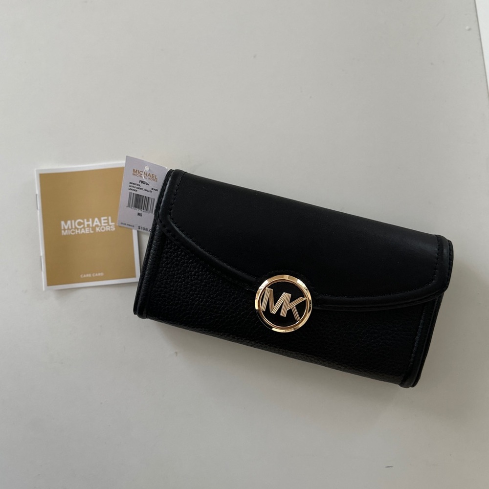 Michael Kors Black Leather Wallet with gold hardware